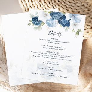 Dusty Blue Floral Bloom Wedding Details Card