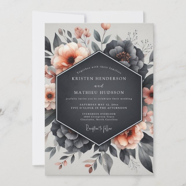 Dusty Blue Floral Bloom Wedding Invitation (Front)