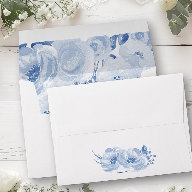 Dusty Blue Floral Blooms Invitation Envelope (Invitation Envelopes from my Dusty Blue Watercolor Floral Bridal Shower Collection)