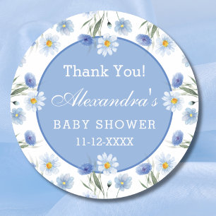 Dusty Blue Floral Boho Baby Shower Thank You Classic Round Sticker
