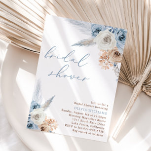 Dusty Blue Floral Boho Bridal Shower Invitation
