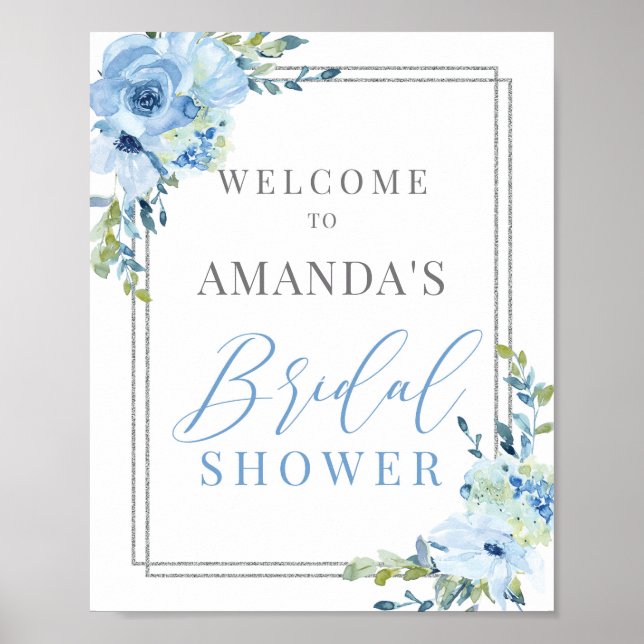 Dusty blue floral boho bridal shower welcome sign (Front)