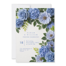 Dusty Blue Floral Border Wedding Invitation