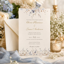 Dusty Blue Floral Border Wedding Invitation