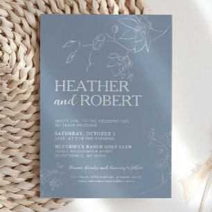 Dusty Blue Floral Botanical Boho Simple Wedding Invitation