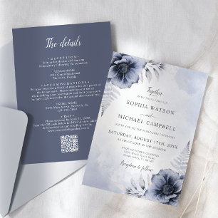 Dusty Blue Floral Botanical Wedding Invitation