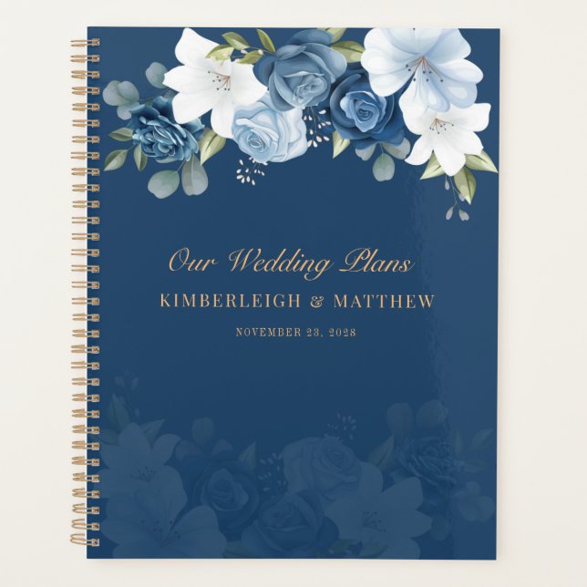Dusty Blue Floral Botanical Wedding Planner (Front)