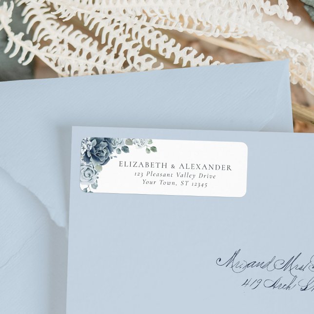 Dusty Blue Floral Botanical Wedding Return Address Label (Creator Uploaded)