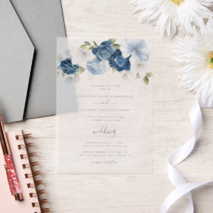 Dusty Blue Floral Botanical Wedding Vellum Invitations