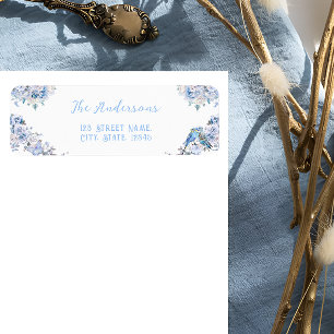 Dusty Blue Floral Bow Baby Shower Return Address Label