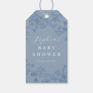 Dusty Blue Floral Boy Baby in Bloom Baby Shower Gift Tags