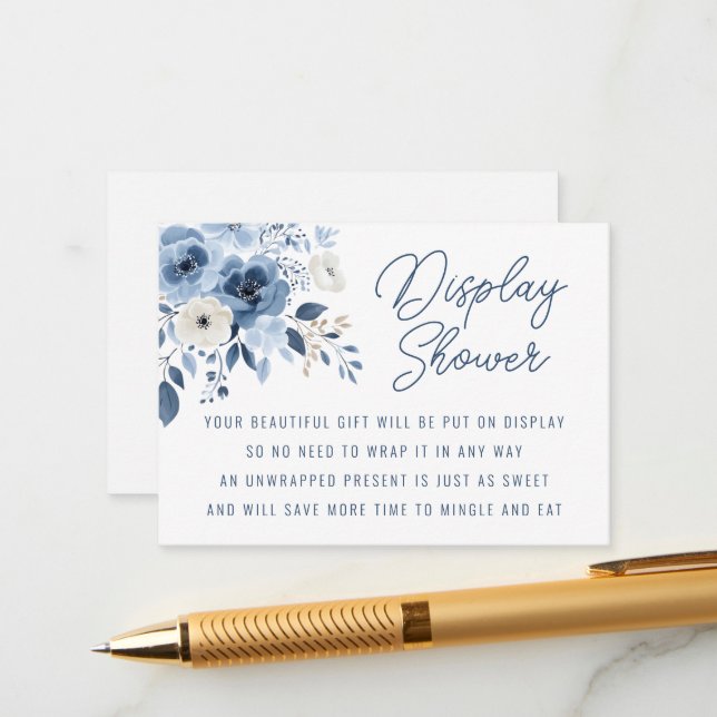Dusty Blue Floral Bridal Display Shower Enclosure Card (Front/Back In Situ)