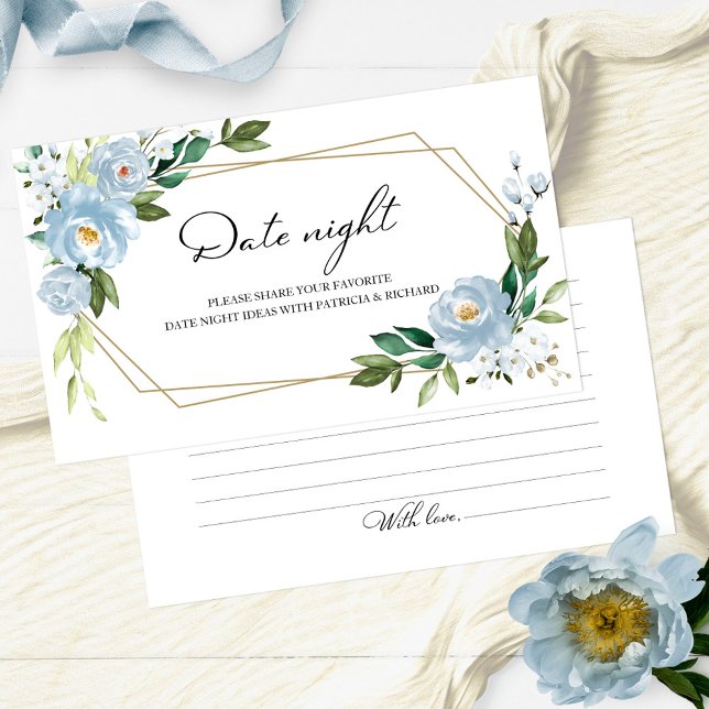 Dusty Blue Floral Bridal Shower Date Night Cards (Creator Uploaded)