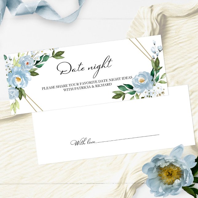 Dusty Blue Floral Bridal Shower Date Night Cards (Creator Uploaded)