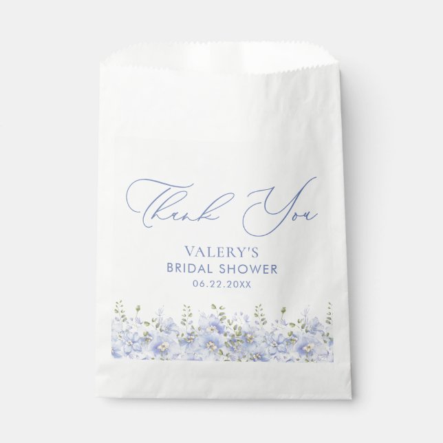 Dusty Blue Floral Bridal Shower Favour Bag (Front)
