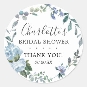 Dusty Blue Floral Bridal Shower Favour Classic Round Sticker