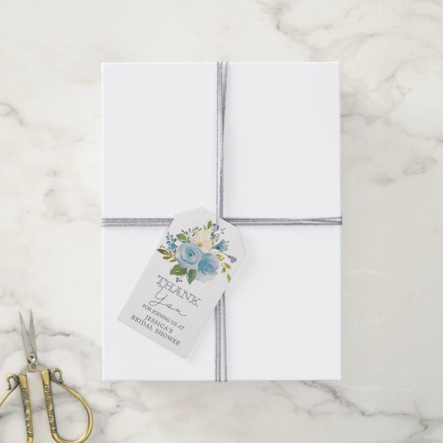 Dusty Blue Floral Bridal Shower Favour Tag (With Twine)