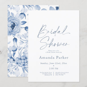 Dusty Blue Floral Bridal Shower  Invitation