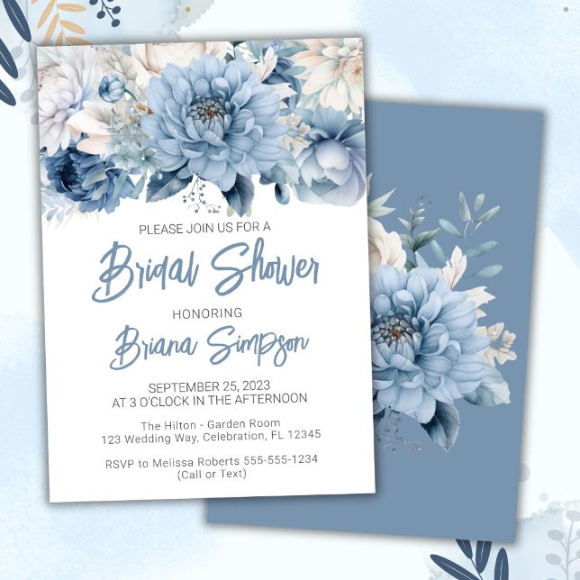Dusty Blue Floral Bridal Shower Invitation (Creator Uploaded)