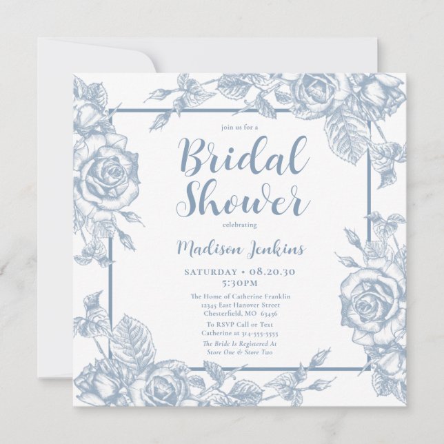 Dusty Blue Floral Bridal Shower Invitation (Front)