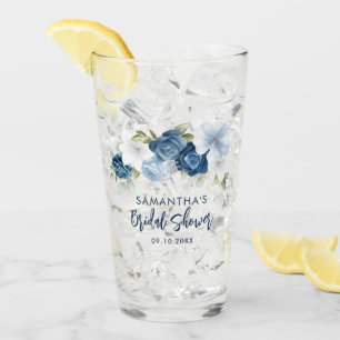 Dusty Blue Floral Bridal Shower Keepsake Glass