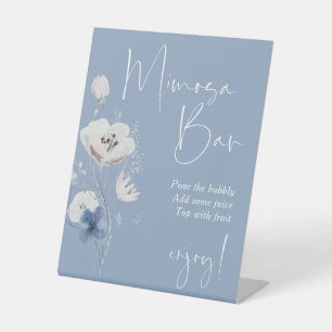 Dusty Blue Floral Bridal Shower Mimosa Bar Pedestal Sign