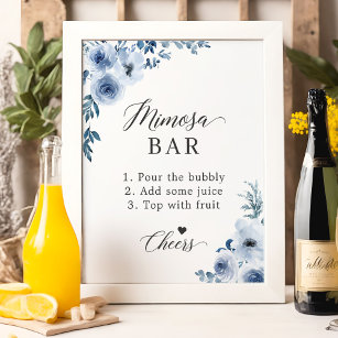 Dusty Blue Floral Bridal Shower Mimosa Bar Sign