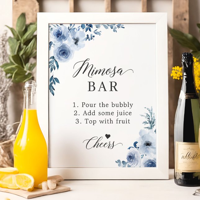 Dusty Blue Floral Bridal Shower Mimosa Bar Sign (Creator Uploaded)