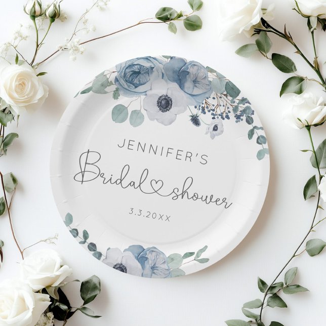 Dusty blue floral bridal shower napkins paper plate (Creator Uploaded)