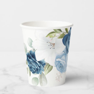 Dusty Blue Floral Bridal Shower Paper Cups