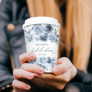 Dusty Blue Floral Bridal Shower Paper Cups