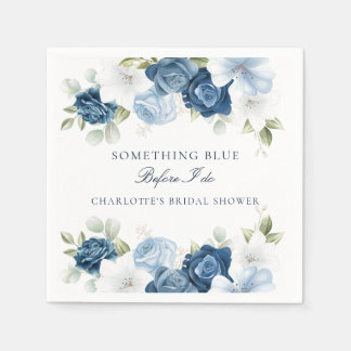 Dusty Blue Floral Bridal Shower Paper Napkin