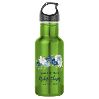 Dusty Blue Floral Bridal Shower Personalised 532 Ml Water Bottle