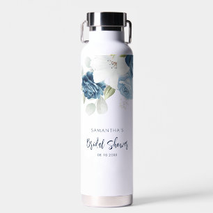 Dusty Blue Floral Bridal Shower Personalised Water Bottle