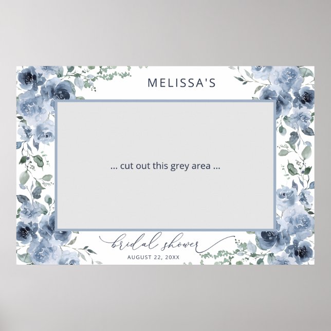 Dusty Blue Floral Bridal Shower Photo Booth Poster (Front)