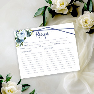 Dusty Blue Floral Bridal Shower Recipe Card