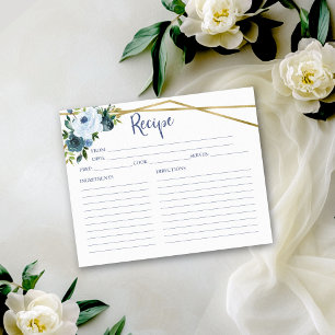 Dusty Blue Floral Bridal Shower Recipe Card