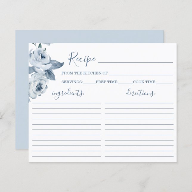 Dusty Blue Floral Bridal Shower Recipe Card (Front/Back)