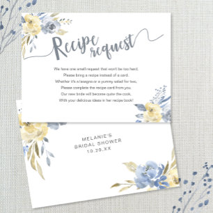 Dusty Blue Floral Bridal Shower Recipe Request Enclosure Card