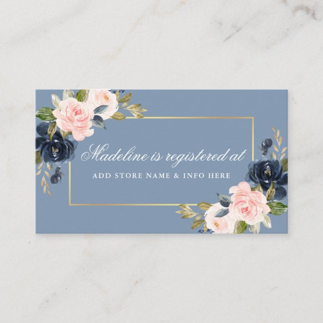Dusty Blue Floral Bridal Shower Registry Insert (Front)