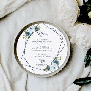 Dusty Blue Floral Bridal Shower Round Menu Invitation