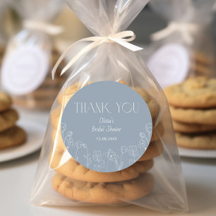 Dusty Blue Floral Bridal Shower Thank You  Classic Round Sticker