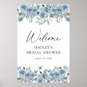 Dusty Blue Floral Bridal Shower Welcome Sign
