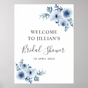 dusty blue floral bridal shower welcome sign