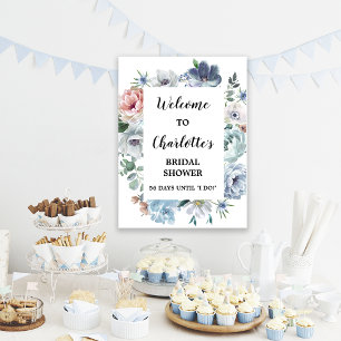 Dusty Blue Floral Bridal Shower Welcome Sign