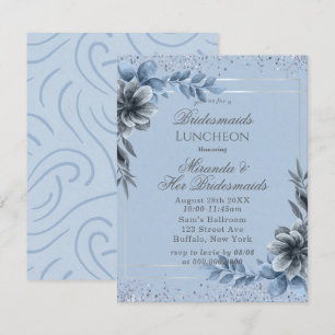 Dusty Blue Floral Bridesmaids Luncheon Invites