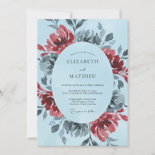 Dusty Blue Floral Brushstroke Wedding Invitation