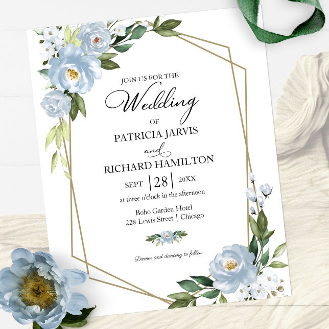 Dusty Blue Floral Budget Wedding Invitation (Creator Uploaded)