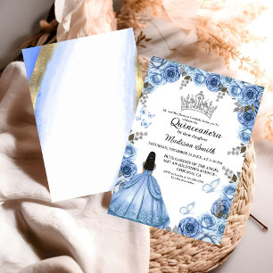 Dusty Blue Floral Butterfly Girl Quinceanera  Invitation