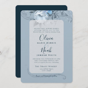 Dusty Blue Floral Calligraphy Watercolor Invitatio Invitation